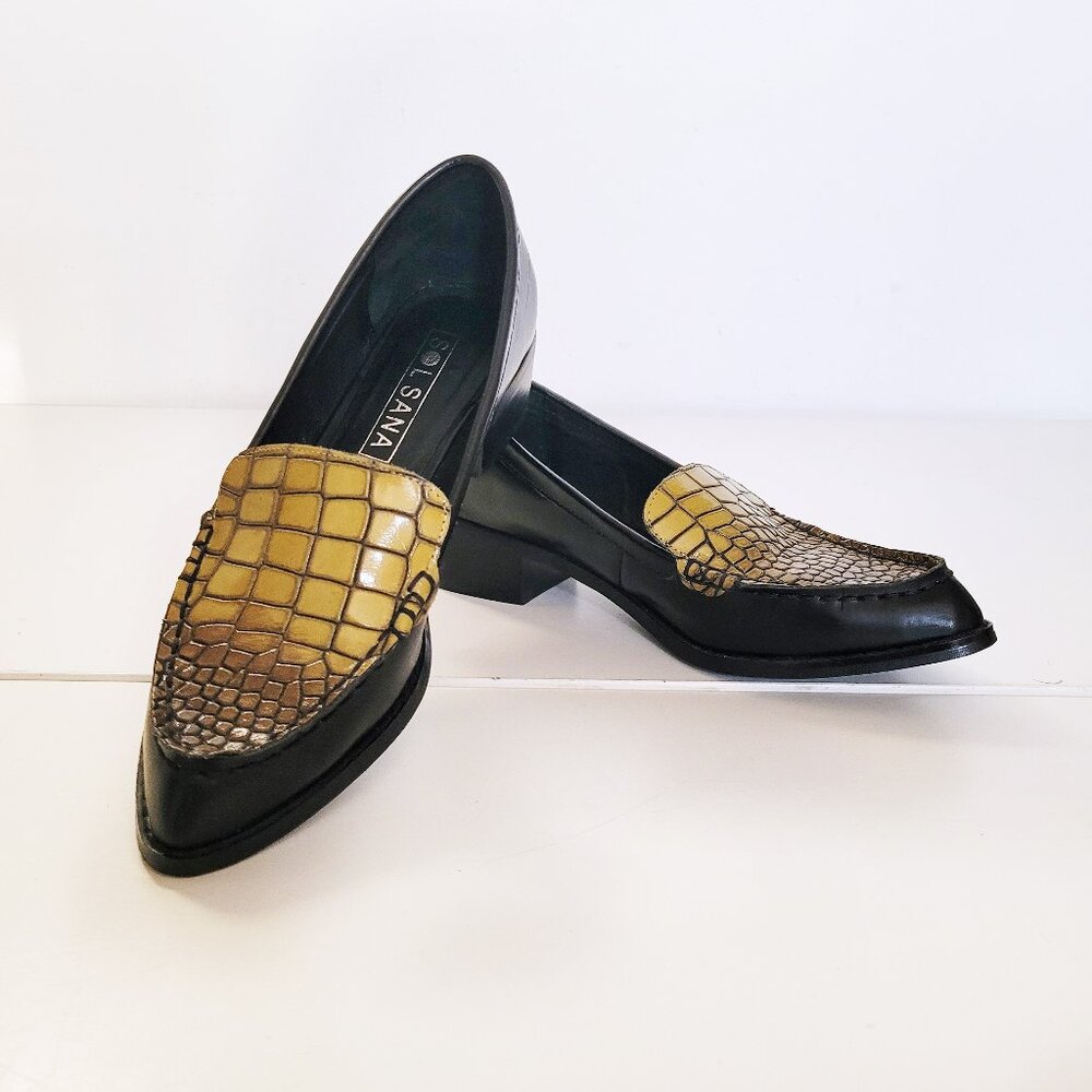 Sol Sana Croc Pattern Black and Green Loafers - Size 39
